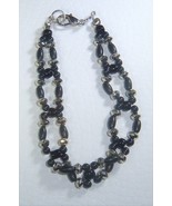 Bracelet Black Dark Silver Tone Semi Weaved 7&quot;+ Lobster Clasp Upcycled H... - $10.00
