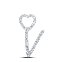 10K White Gold Round Diamond V Heart Letter Pendant 1/10 Cttw - £117.39 GBP