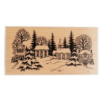 Vintage Winter Scene Snow Pine Tree Holiday Homes Christmas Church PSX K1603 5" - $9.99