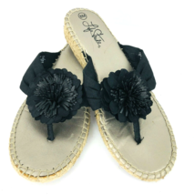 Life Stride Rio Tres Espadrille Size 8 Sandal Flip Flop Black Flower Hemp Shoe - £31.45 GBP
