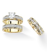PalmBeach Jewelry 3.10 TCW Cubic Zirconia Gold-Plated Wedding Ring Set - £56.47 GBP