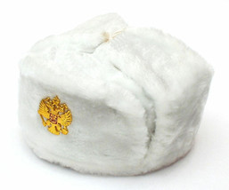 AUTHENTIC WHITE RUSSIAN MILITARY USHANKA WITH SOIVET IMPERIAL EAGLE - £25.75 GBP+