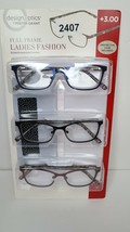 DESIGN OPTICS FULL FRAME LADIES FASHION READING GLASSES +3.00 3PK OPEN BOX - £9.33 GBP