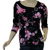 Vintage 1990&#39;s Cute Ladies Top Black With Pink Flowers Size Medium - $103.07 MXN