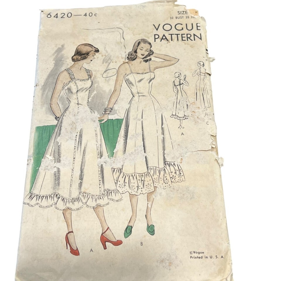Vogue 6420 Vintage Sewing Pattern For Gored Princess Slip &amp; Camisole Top - $38.40