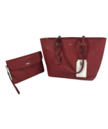 New Lovevook Red Leather Double Handle Trapezoid Tote Bag With Wristlet ... - $1,207.91 MXN