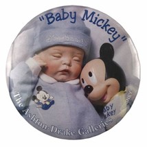Vintage 1990s Ashton Drake Dolls Baby Mickey Mouse Pinback Button Disney 3&quot; - £7.42 GBP