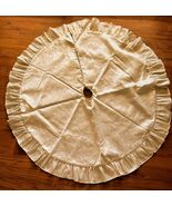 Christmas Tree Skirt 44&quot; Cream &amp; Gold Floral Brocade Metalic Thread Ruff... - $19.79