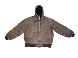 Vintage Carhartt Jacket Mens Large Hooded Brown Quilted Workwear J130 CHT - £66.33 GBP