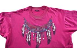 Vtg 90s Feather Necklace Native American Motif Graphic Print T Shirt M - £38.83 GBP