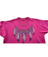 Vtg 90s Feather Necklace Native American Motif Graphic Print T Shirt M - £37.23 GBP