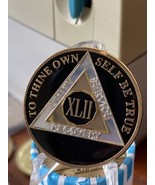 42 Year AA Medallion Black Gold Nickel Tri-plate Sobriety Chip - $19.99