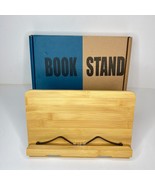 Bamboo Book Stand Adjustable Cookbook Holder Tablet Tray Page Paper Clips - £13.99 GBP