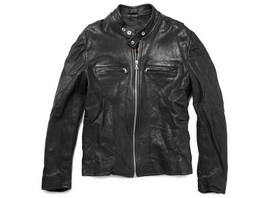 Made To Order Men Jacket Black Vintage Leather Tab Collar and Fastening Zipper - £108.05 GBP