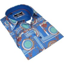 Men's Sports Shirt by MIZUMI Medallion Printed Soft Feel Short Sleeves M646 Blue image 2