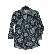 Gretchen Scott 1/2 Button Top Shirt Size Small Blue Floral Cotton Stretch Blend - £23.73 GBP
