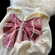 Fashion Y2K Bow Printing Hoodies Women Zip Up Oversized Sweatshirt Ladies Retro  - £94.96 GBP