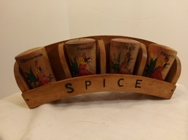 Vintage Handmade/ Painted Wooden Spice Rack with 4 Wooden Rooster Shakers 1950&#39;s - £27.26 GBP