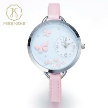 Watch Women MISS KEKE 3D World Butterfly Flowers Chrome with Pink Band $50 - $35.99