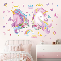 Unicorn Wall Decals Pink Rainbow Heart Wall Stickers 2 Large Size - Girls Bedroo - £19.78 GBP