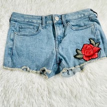 Express Blue Red Floral Embroidered Jean Shorts Size 00 - £17.90 GBP