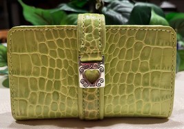 Brighton Croc Embossed Leather Compact Wallet Card Case Coin Lime Green Exc - $29.00
