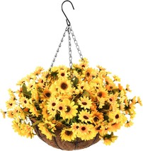 Inqcmy Artificial Flowers Hanging Basket For Outdoor Indoor, Fake, Yellow - £34.10 GBP