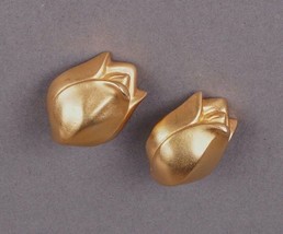 Karl Lagerfeld Signed Vintage Matte Gold Tone Tulip Clip On Earrings Rare - £350.10 GBP