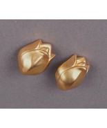 Karl Lagerfeld Signed Vintage Matte Gold Tone Tulip Clip On Earrings Rare - £342.43 GBP