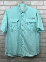Columbia PFG Mens Short Sleeve Button Down Shirt L  Mint Green Tactel Nylon - $17.82