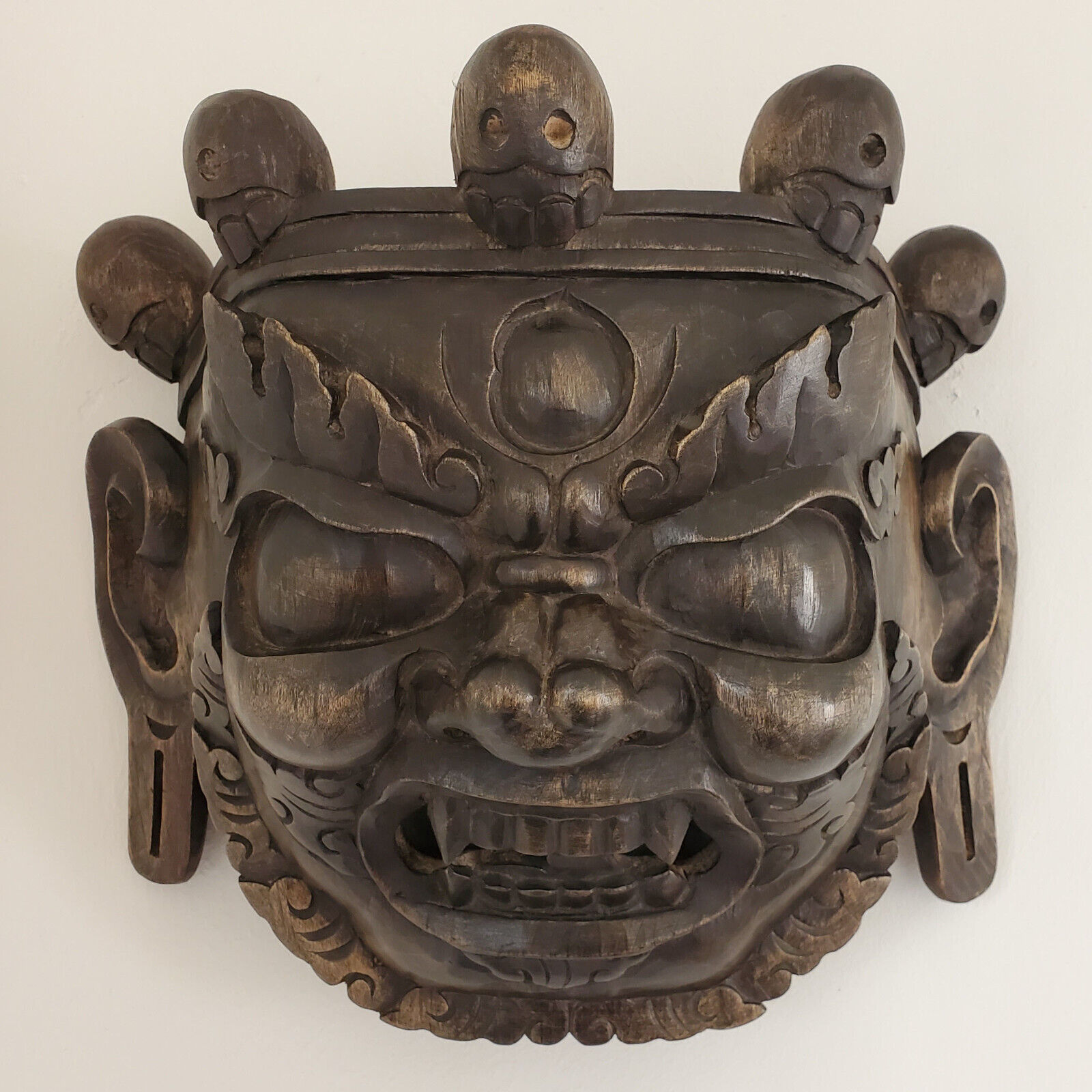 Primary image for Bhutanese Wooden Mahakala Mask Wall Hanging 12" - Nepal