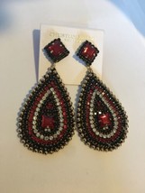 Christian Siriano New York red Multi Crystal Statement Earrings new - £50.66 GBP