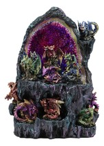Medieval Crystal Geode Cave With LED Light With 12 Colorful Mini Dragons Statue - £77.24 GBP