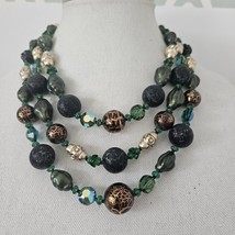 ALICE CAVINESS Vintage Green Art Glass Beaded Layered Waterfall Necklace - £59.93 GBP