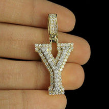 3D Custom Initial &#39;Y&#39; Letter 2.00Ct Diamond Charm Pendant 14K Yellow Gold Finish - £87.66 GBP
