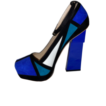 New Aperlai Geisha Mondrian Blue Suede Platform Heels Pumps Sz 38.5 8-8.5 Shoes - £239.24 GBP