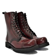 Burgundy Commando High Lace-Up Men&#39;s Cow Skin Leather Hand-Stitched Mili... - £195.78 GBP