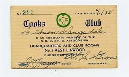 Cooks Club Membership Card Kansas City 1935 K C C &amp; P C Assocs. 1 West L... - $14.85