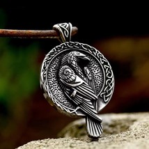 Mens Viking Silver Raven Amulet Pendant Necklace Punk Rock Jewelry Chain 24&quot; - £7.03 GBP