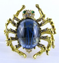 Kenneth Jay Lane, Gold and Crystal Spider Ring with Green Eyes and Faux Sapphire - £47.18 GBP