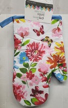 1 Printed Kitchen Oven Mitt (7&quot;x12&quot;) FLOWERS &amp; BUTTERFLIES, with blue ba... - $7.91