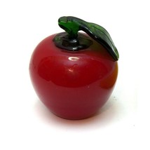 Hand Made Art Blown Glass Fruit Red Apple Green Stem 4&quot; height Vintage - £7.58 GBP