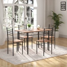 Natural  Wood Metal Dining Table with 4 Chairs - £150.94 GBP