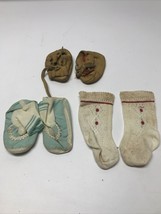 Lot Of 3 Mid Century Baby Shoes Leather Socks Booties KG - £14.20 GBP