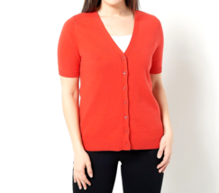 Isaac Mizrahi Front Short Sleeve V-Neck Cardigan- Poppy Red, Large - $22.77