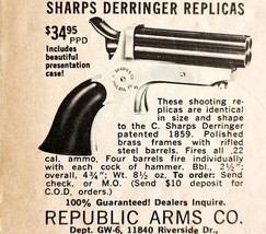 1963 Sharp&#39;s Derringer Pistol Replica Republic Arms Advertisement Huntin... - $19.99