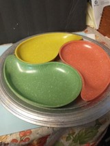 Vtg West Bend Melamine Confetti Teardrop Dishes Set Atomic MCM W/  Aluminum Tray - £19.71 GBP