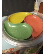 Vtg West Bend Melamine Confetti Teardrop Dishes Set Atomic MCM W/  Alumi... - £19.40 GBP