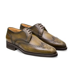 New Darby Handmade Leather Olive Green  color Wing Tip Brogue Shoe For M... - $159.00
