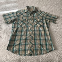Wrangler Western Style Pearl Snap Short Sleeve Shirt - Size Medium - Blue Teal - £11.12 GBP
